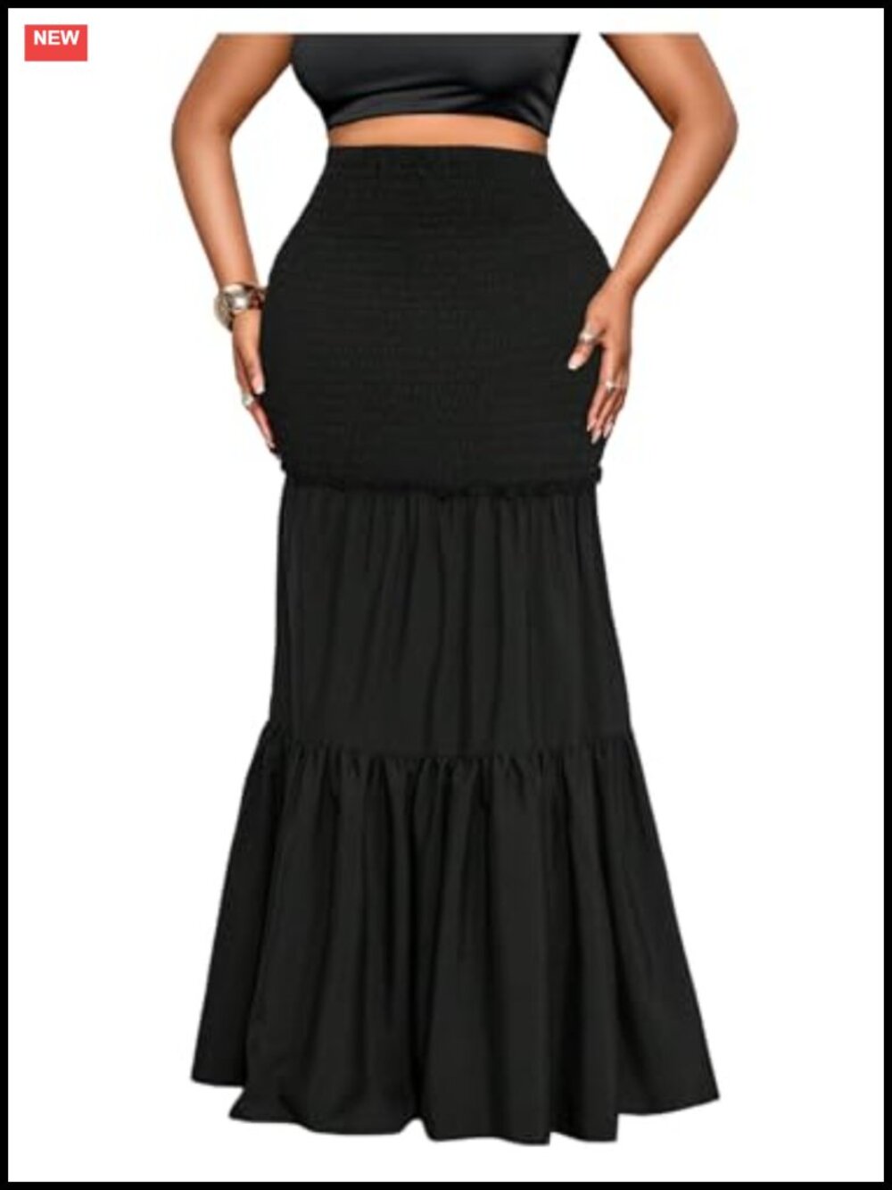 Plus Size Leopard Maxi Skirt High Waisted Ruffle Hem Bodycon Long